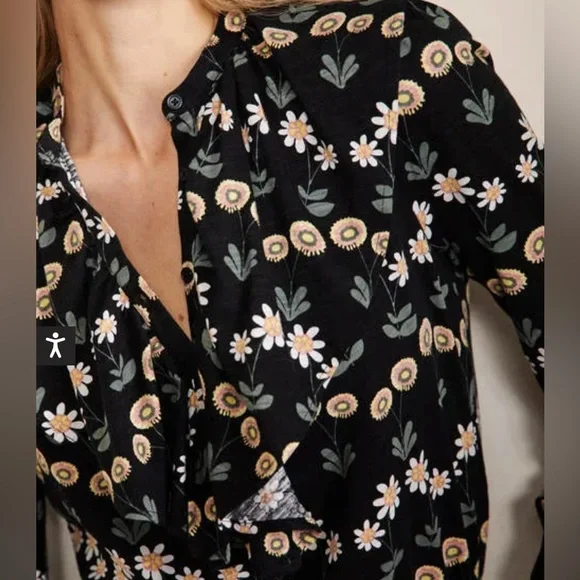 BODEN, Ruffle Front Jersey Shirt Black, US 10 R UK 14 floral new with tags - Picture 5 of 14